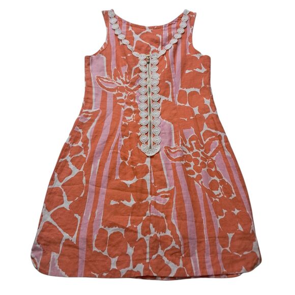 Lilly Pulitzer Target Dress Womens 2 Orange Mini Giraffe Linen Tropical Vacation - Picture 1 of 12